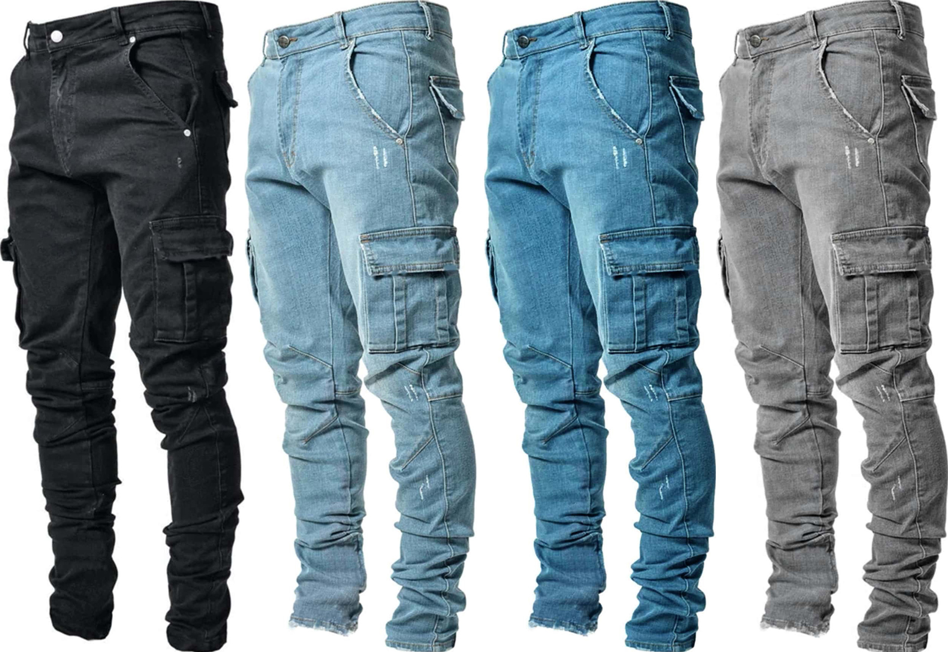 Mens Non-Ripped Stretch Cargo Jeans Denim Multi Pocket Pants – VacationGrabs