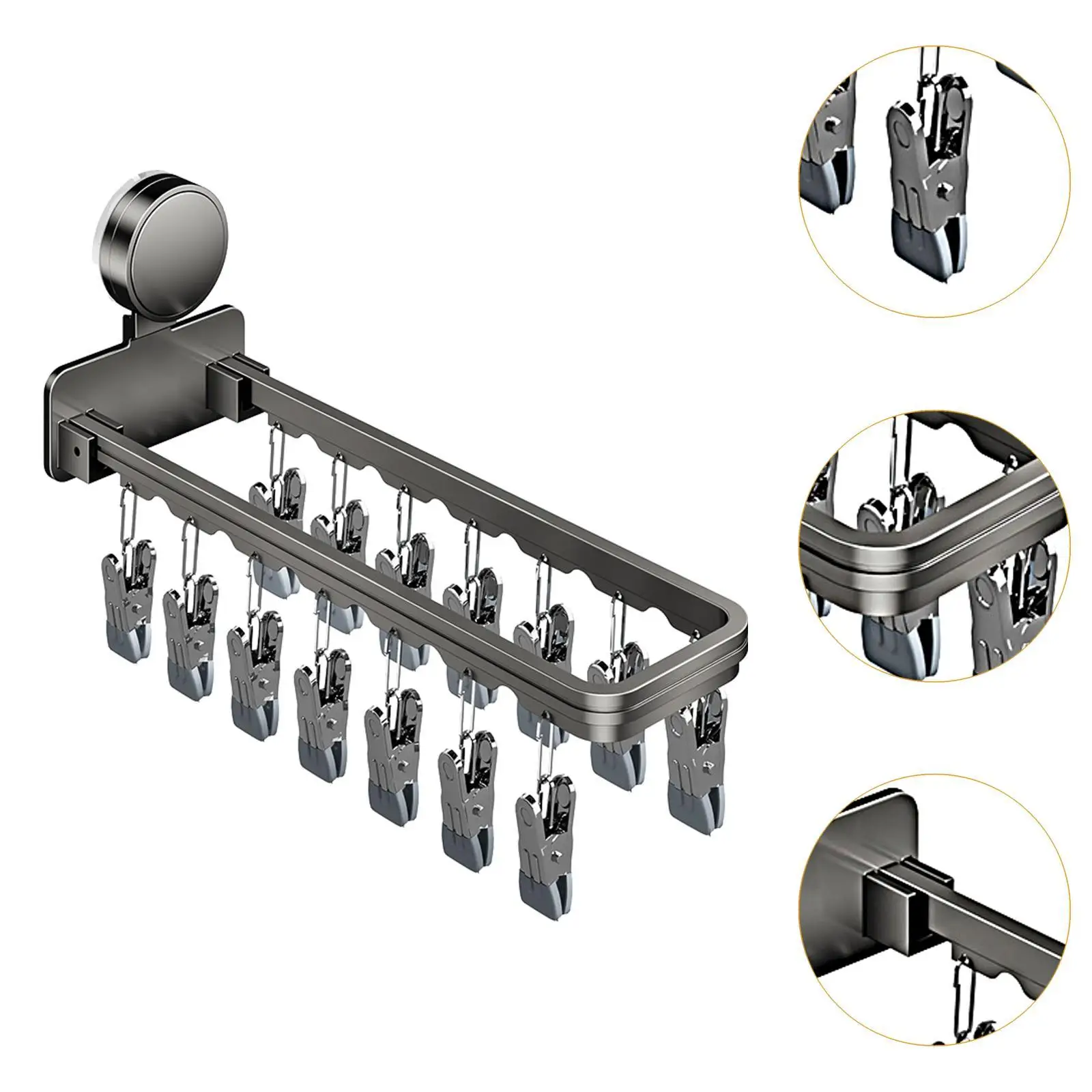 Drying Rack with 14 Drying Clips Suction Cup Folding Clothes Hanger Laundry Clip for Pants Shorts Underwear Towel Bathroom