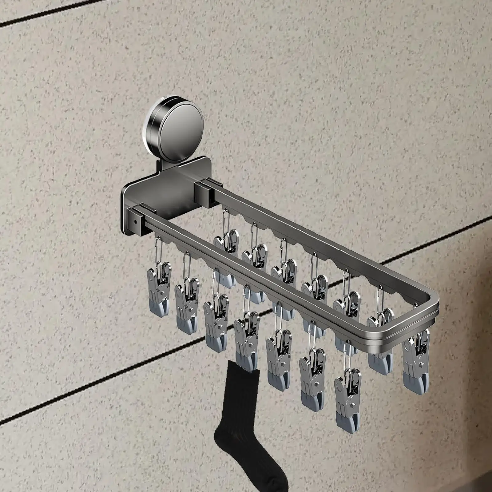 Drying Rack with 14 Drying Clips Suction Cup Folding Clothes Hanger Laundry Clip for Pants Shorts Underwear Towel Bathroom