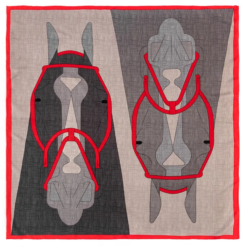 POBING Manual Hand Rolled Twill Silk Scarf Women Horse Head Square Scarves Echarpes Foulards Femme Wrap Lady Bandana Hijab 90CM
